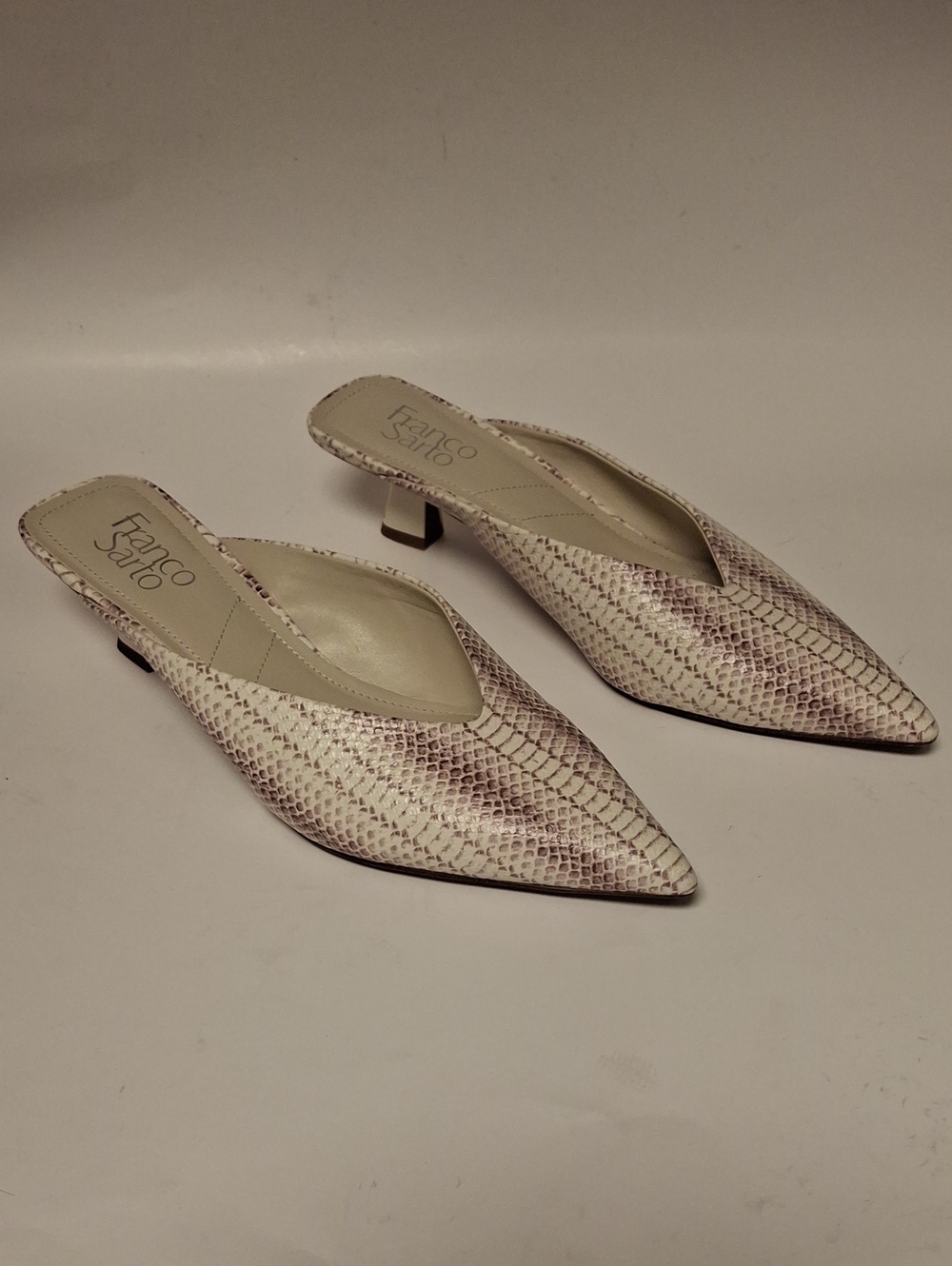 Franco Sarto Cream Snakeskin Pointed Mule